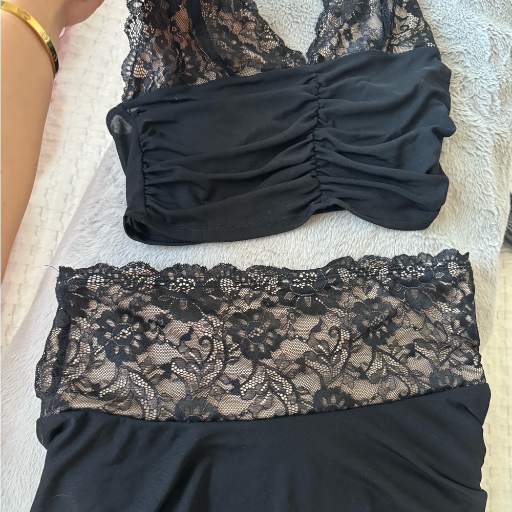 Black Lace Top and Skirt Set